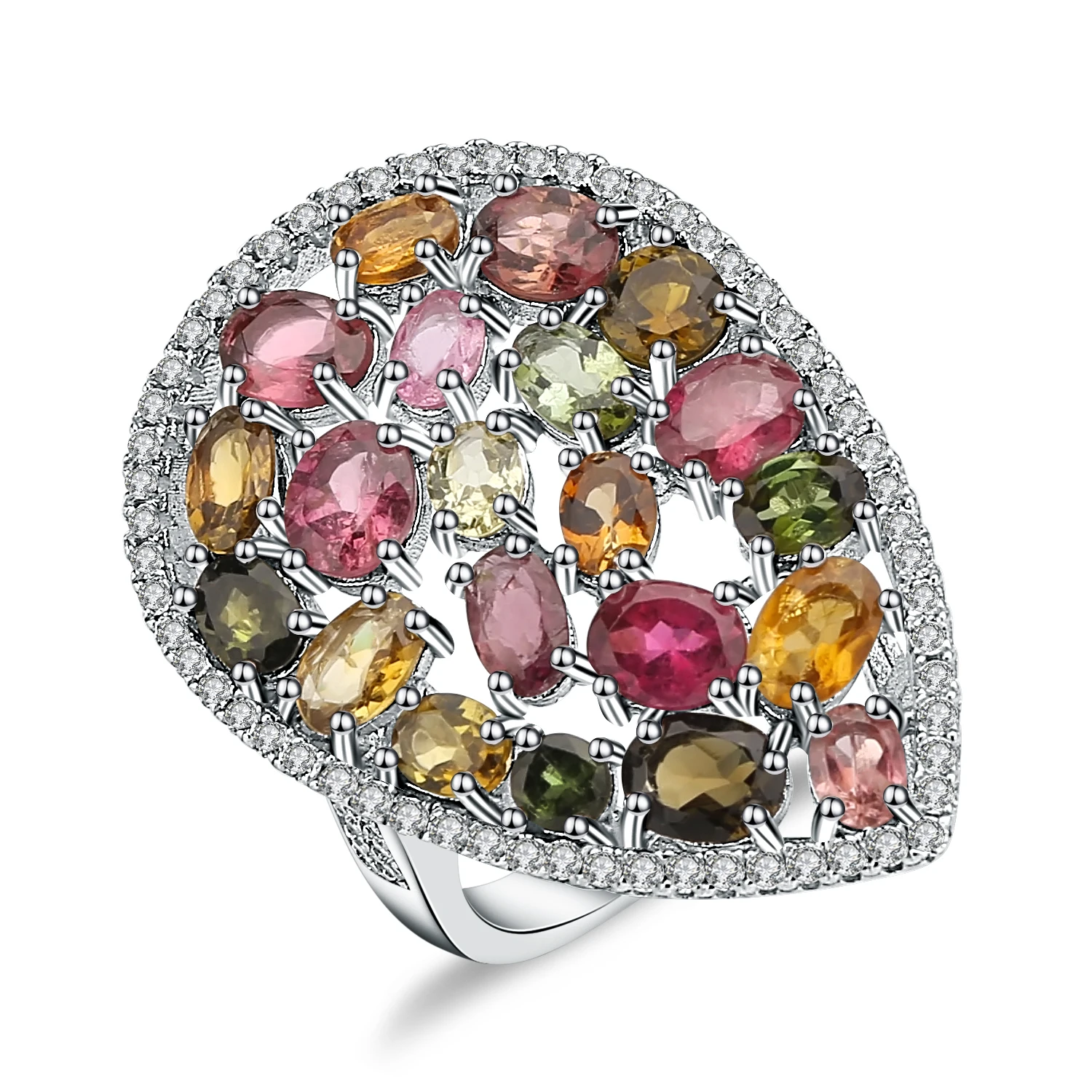 Жемчужное балетное 925 пробы Серебряное кольцо 5.21Ct красочные натуральный турмалин драгоценный камень коктейльные кольца для женщин хорошее ювелирное изделие