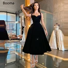 Черные бархатные короткие платья для выпускного вечера Booma, милое велюровое платье длиной до середины икры, на тонких бретелях, трапециевидные вечерние платья