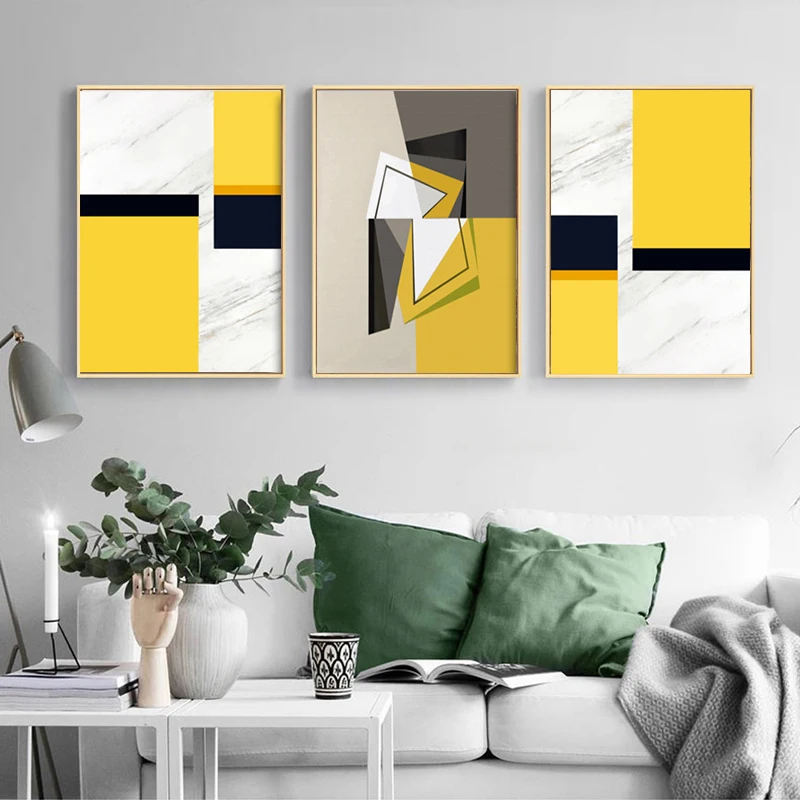 3 Панели современные настенные картины абстрактные акварельные принты желтая