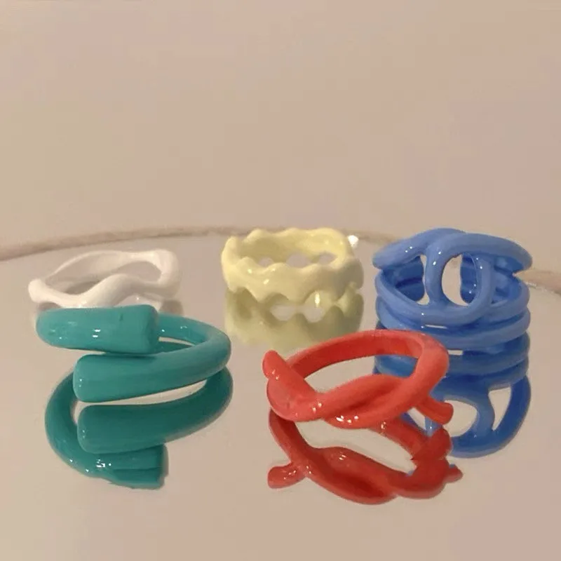 

Punk Hand Painted Acrylic Resin Open Rings For Women Fashion Colorful Irregular Geometric Round Bow Ring For Girl Party Jewelry
