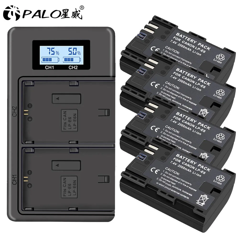 4 battery 1 charger PALO LP-E6 LP-E6N LP E6 батарея+ LPE6 зарядное устройство для Canon EOS 6D 7D 5D Mark II III IV 60D 60Da 70D 80D 5DS R XC10 камера - Цвет: 4 battery 1 charger