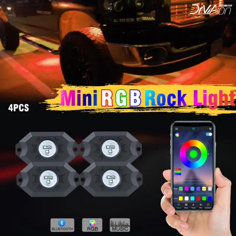 

RGB LED Rock Lights 4 Pods Underglow Multicolor Neon Light With App Control Timing Music Mode Lighting Kit Waterproof Exterior