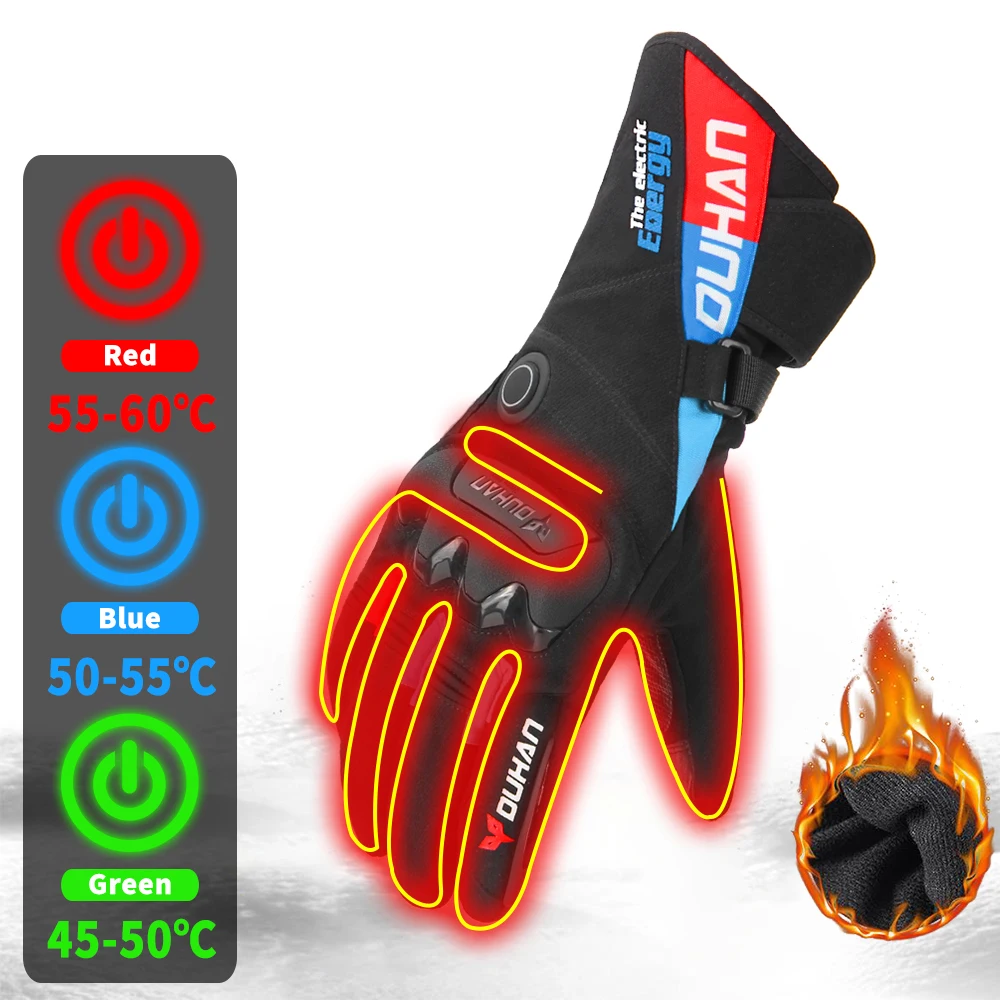 

45-60℃ Motorcycle Gloves 100% Waterproof Cycling Heated Gloves Windproof Guantes Moto Touch Screen Skiing Protection Fishing