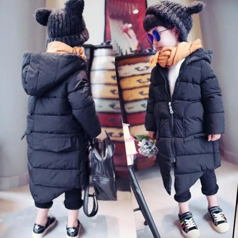 Boys Winter Jacket Thickening 2019 New Warm Cotton Clothes Roupa Children's Clothing Black Hoodie Long Outwear Infantil Costumes | Мать и