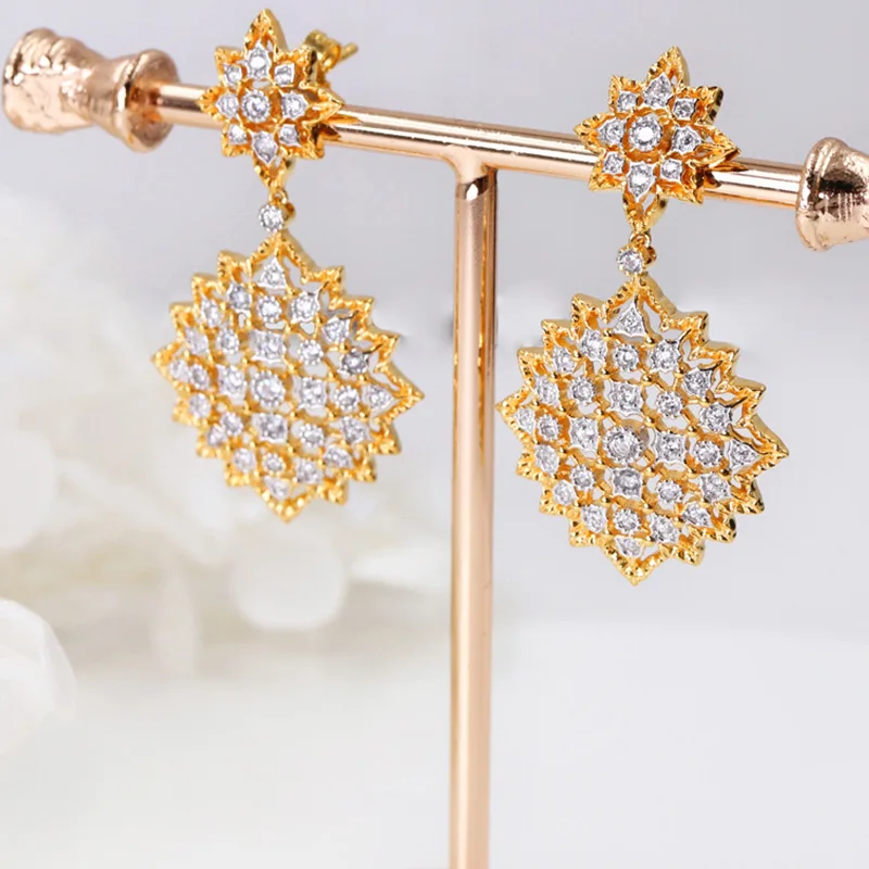 

Elegant hollow lace earrings 925 silver gold-plated earrings 210316-50
