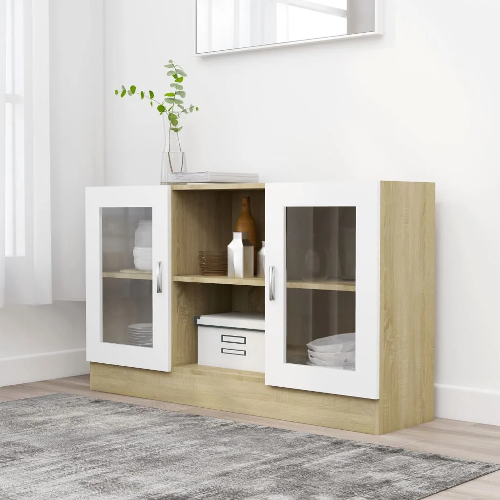 

Vitrine Cabinet White and Sonoma Oak 47.2"x12"x27.6" Chipboard