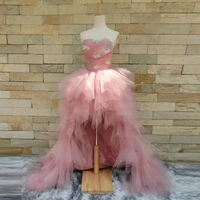 pink evening dresses sweetheart vestido de festa abiye robe de soiree long elegant crystals evening dress hi low abendkleider