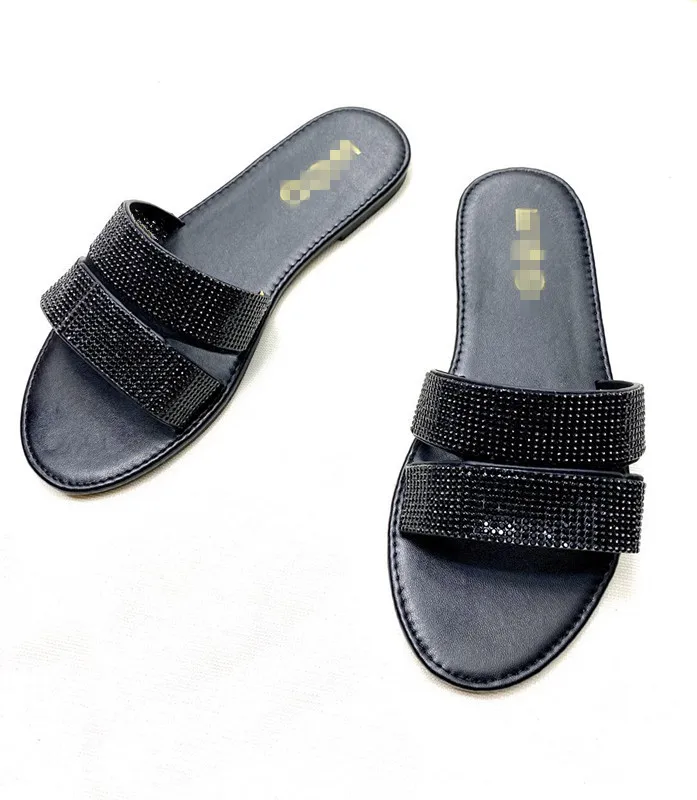 

Summer women shoes peep toe slippers ladies Rhinestones bling flat sandals outdoor woman casual slip-on beach slides female 2020