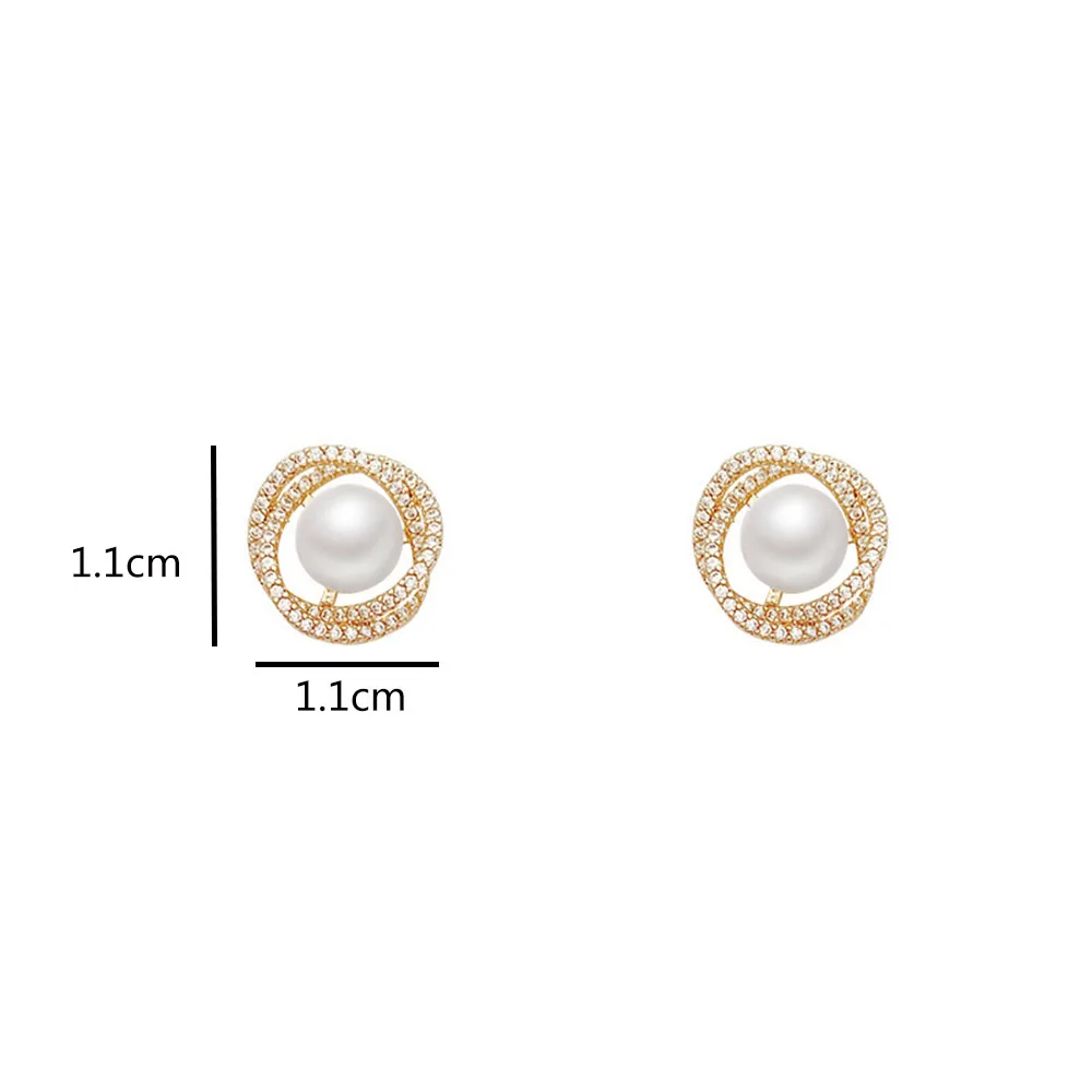 

New Cute Elegant Simulated Pearl Geometric Stud Earrings For Women Shiny Crystal Jewelry Fashion Earrings