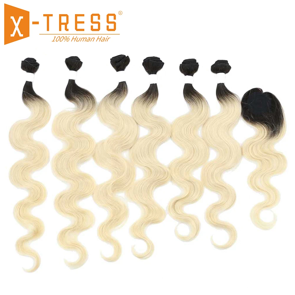 Черные светлые человеческие волосы 613 # с эффектом омбре 6 Пряди ков застежкой