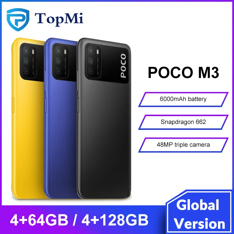 Смартфон POCO M3 глобальная версия 4 Гб 64 ГБ Восьмиядерный процессор Snapdragon 662