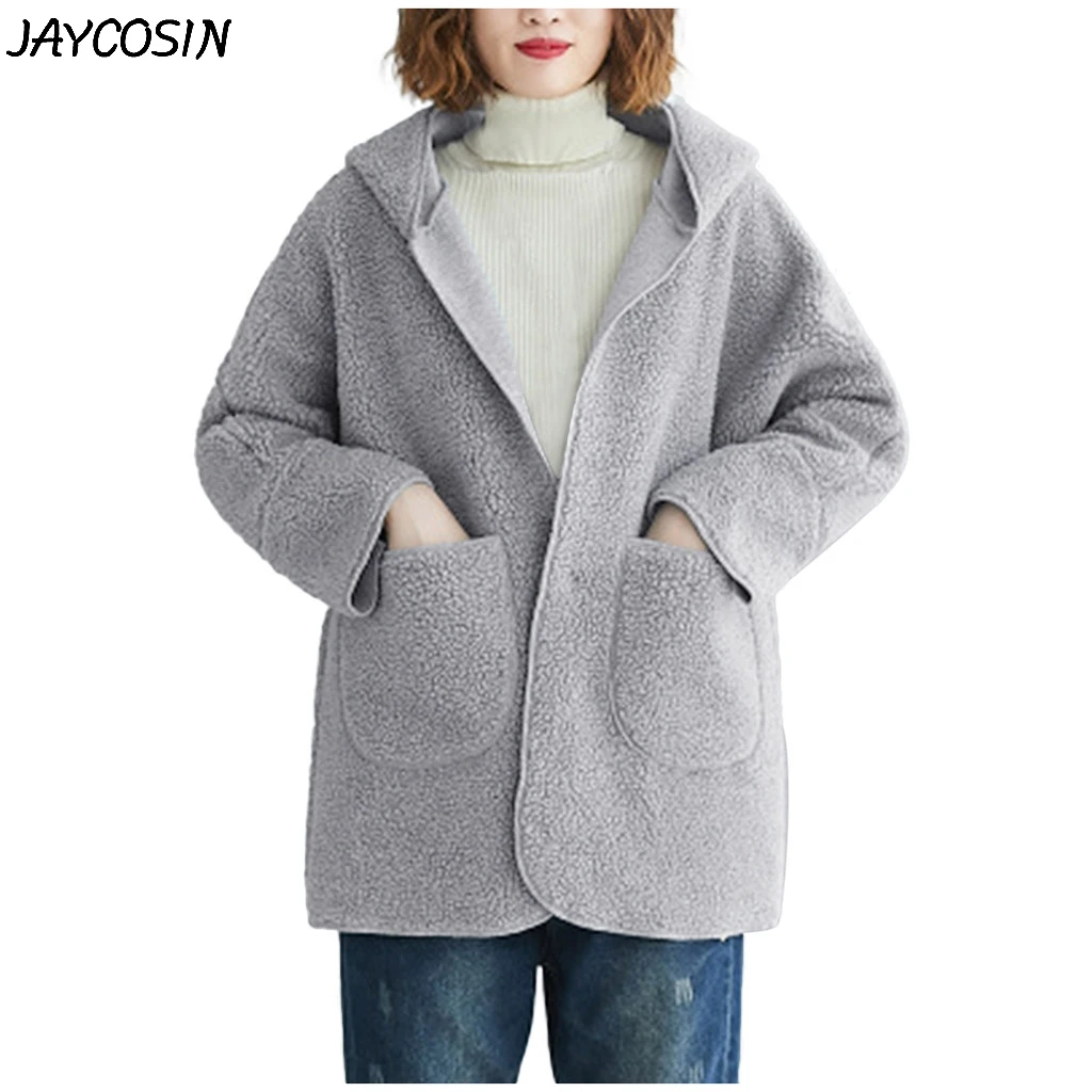JAYCOSIN Женское пальто из плотного флиса с карманами куртка капюшоном верхняя