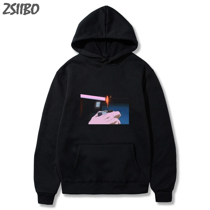 Harajuku Sad somke Vapor wave принт Забавный аниме принт унисекс толстовка мужские толстовки мужские повседневные топы с капюшоном уличная одежда