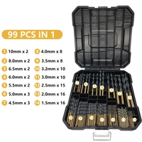 99pcs hss twist drill bit 1 5mm 10mm hardening coating surface 135 degrees power tool accessories used for wood metalworking