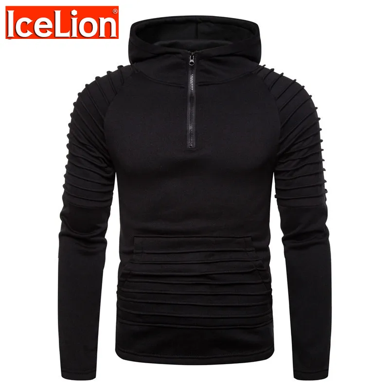 

IceLion 2021 Hoodies Men Wintet Fashion Hooded Sweatshirts Zipper Cardigan Solid Color Sportswear Fold Slim Fit Men's Tracksuit