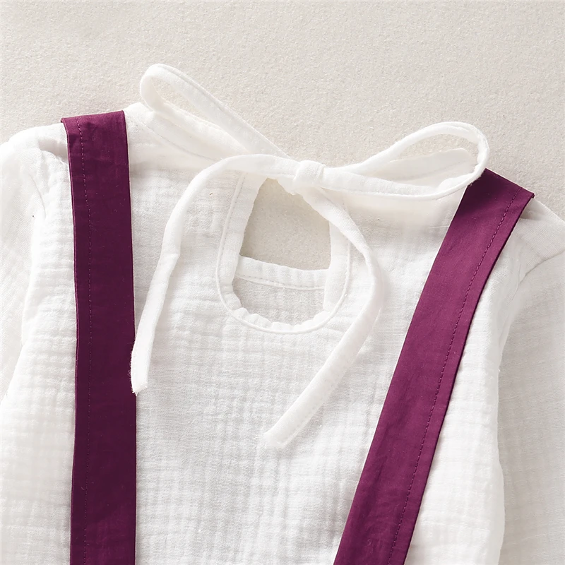 2 Piece Set Toddler Kids Baby Girls Clothes Long Sleeve White T-shirt+Purple Overall Skirt Fashion Casual Outfit Autumn | Детская одежда