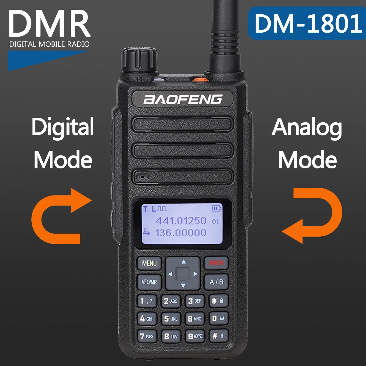Новинка BAOFENG DM 1801 цифровая портативная рация двухдиапазонный УКВ/VHF Dual Time Slot DMR