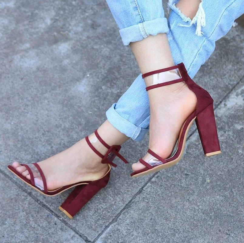 

34-43 size explosion style Roman crystal belt buckle thick-heel crystal snake print high-heeled sandals women
