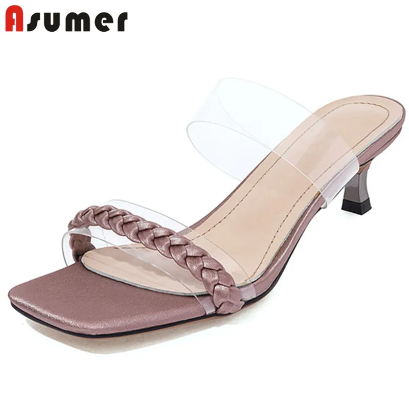 

Женские босоножки без задника Asumer, из ПВХ, прозрачные, на тонком высоком каблуке, повседневные, 2021