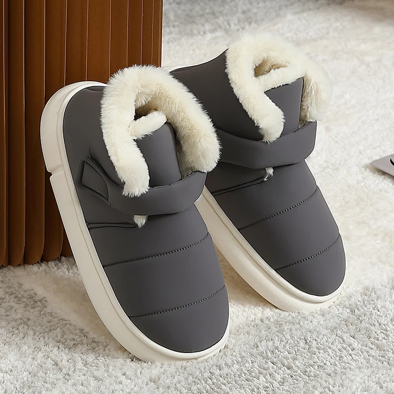 Мягкие женские зимние мужские ботинки пуховые теплые плюшевые ботильоны толстые