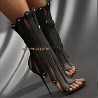 high quality high heels sandals stiletto gladiator sandals bootie summer boots rivet hollow out women shoes