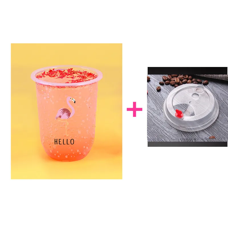 cup and lid Одноразовый жир u-образный узор креативный прозрачный молочный чай пластиковая чашка кофе напиток сок Напиток Упаковка чашки с крышкой - Цвет: cup and lid