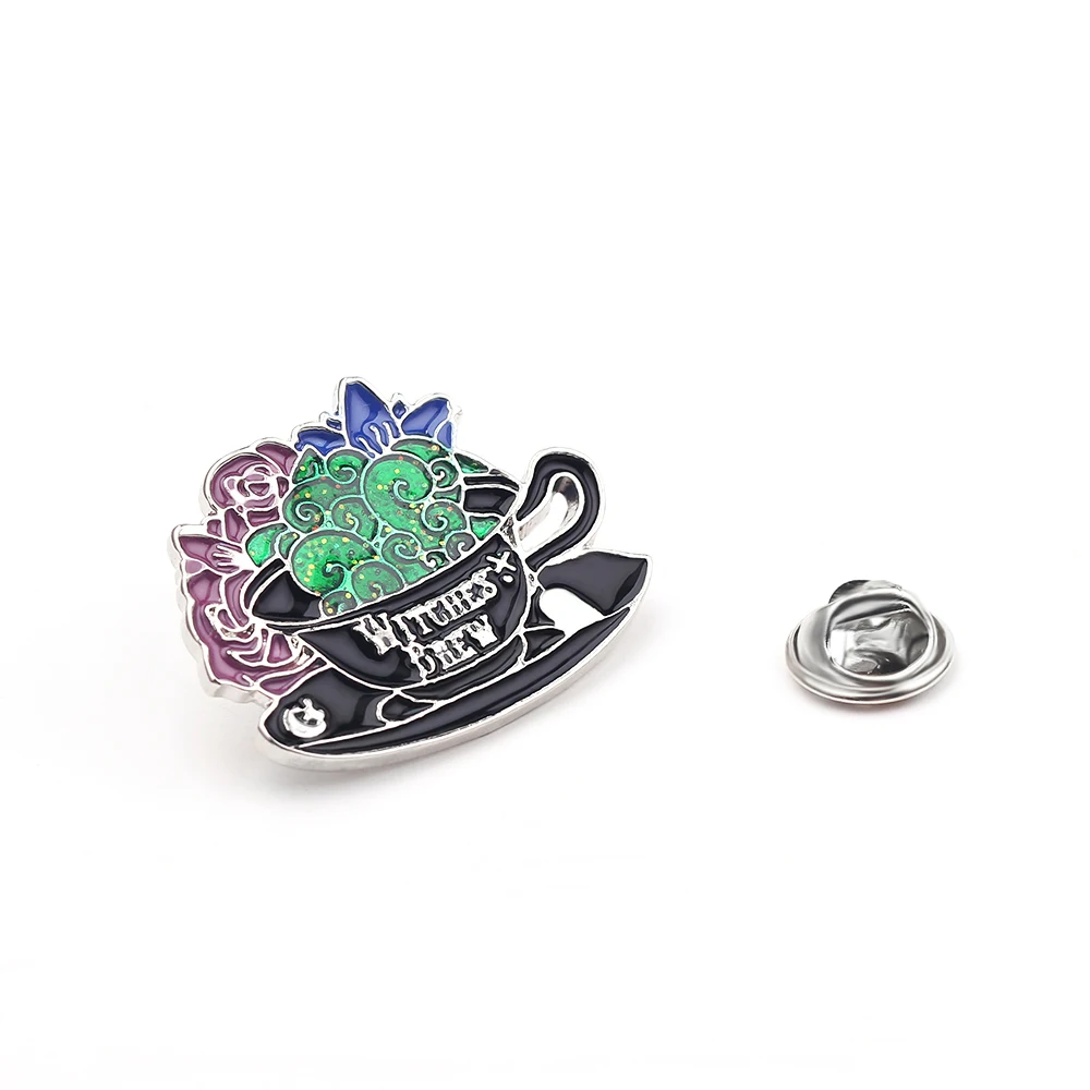 Оптовая продажа эмалированная булавка для лацкана в форме Ведьмака с цветком