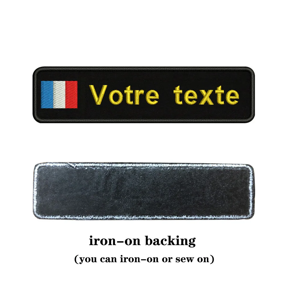 yellow-iron on Таможня Вышивка Флаг Франции имя или заплатка с текстом 10 см* 2,5 см значок Утюг на или липучке Подложка для одежды брюки рюкзак шляпа - Цвет: yellow-iron on