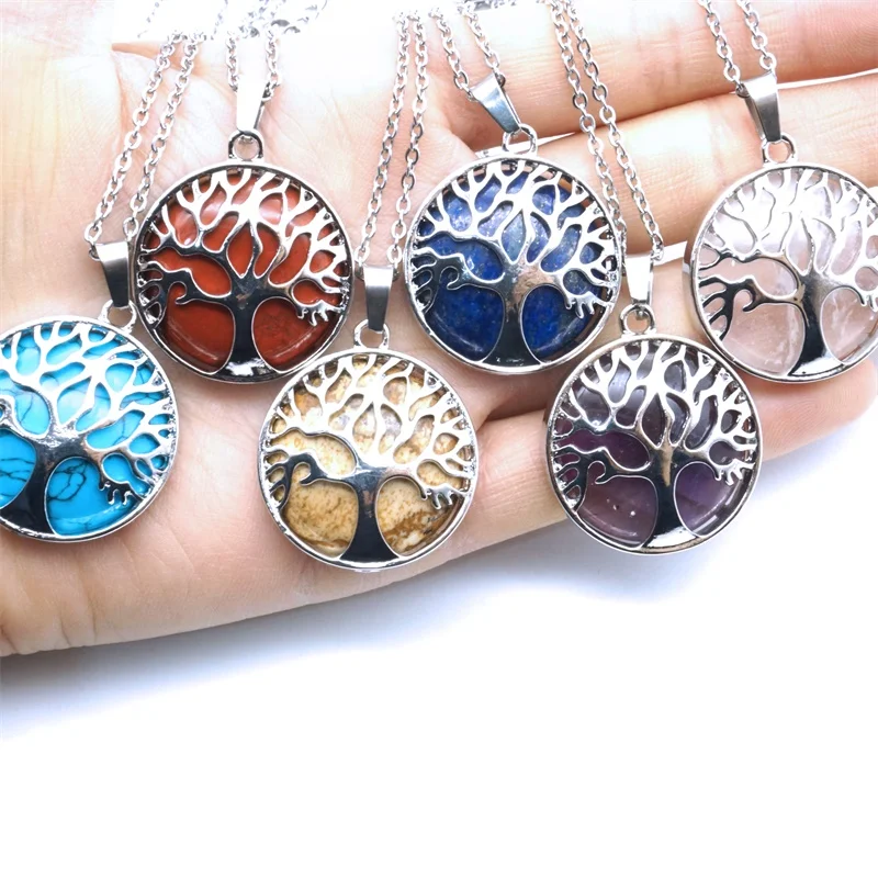 Ожерелья с изображением дерева жизни круглые ювелирные изделия натуральным
