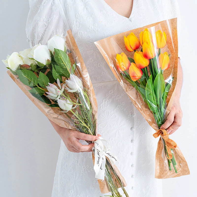 

Kraft Paper Single Flower Packaging Bag Rose Flower Transparent Fashion Simple Gift Multiple Flower Bag Bouquet Wrapping Paper