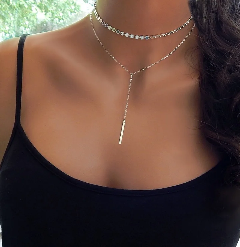 

Gold Simple Women Bar Coin Choker Necklace Chain Chocker Neck Jewelry collana Bijoux Femme Joyas mujer Collier ras du cou