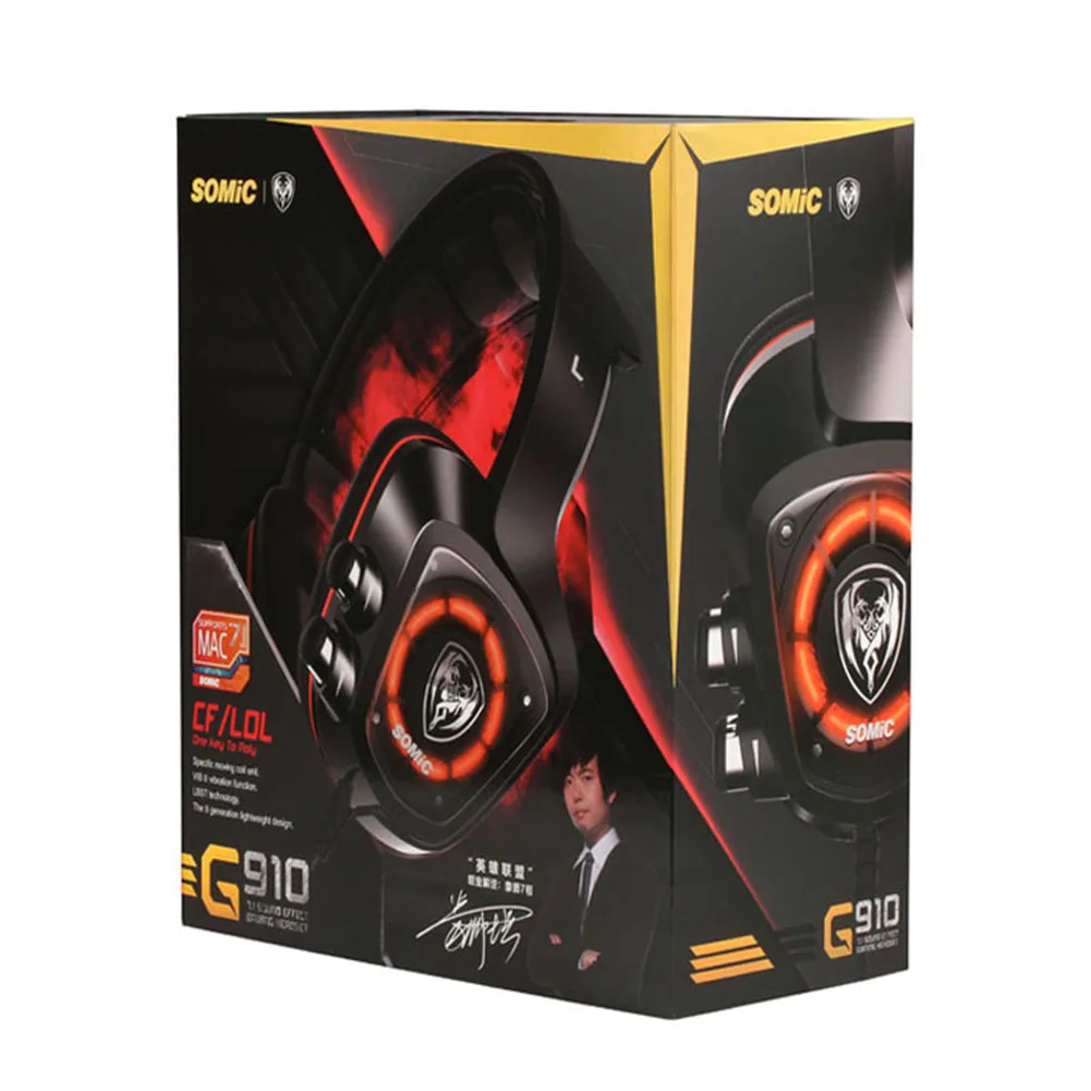 

SOMIC G910 USB Gaming Headset 7.1 Virtual Surround Sound Vibration LED Light Wired Gamer Headphone With Microphone For PC Laptop