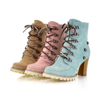 pink brown light blue womens ankle boots thick soled square root womens boots 2020 fashion short boots