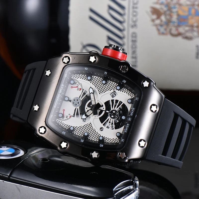 

Men Watches Fashion Casual Wine Barrel Shaped Quartz Watch Automatic Date Luminous Calendar Richard Stainless Steel Men Watch