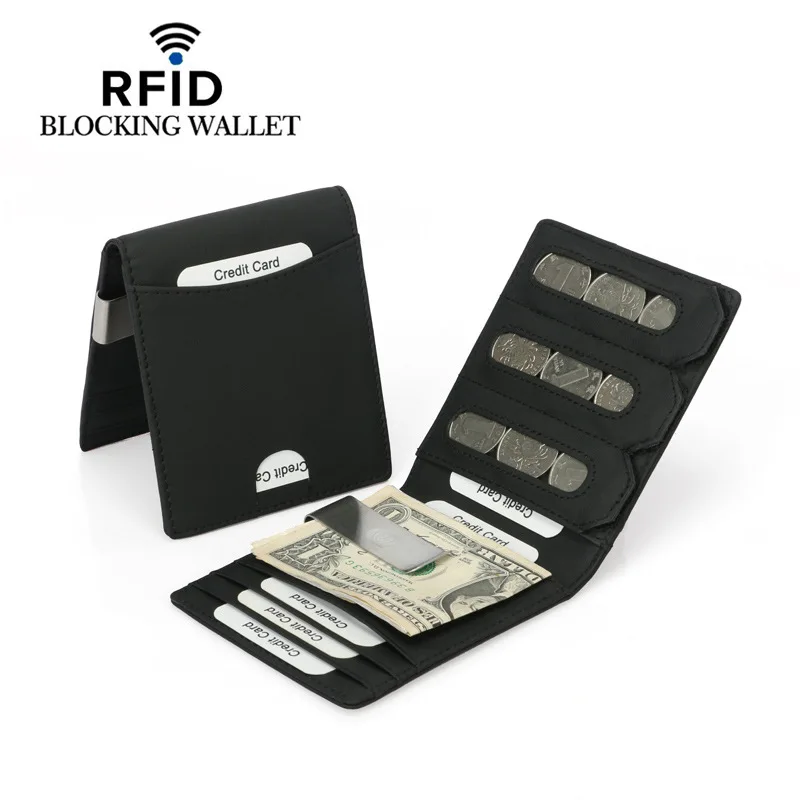 

New Cowhide ID/Credit Card Holder Bifold Wallet Dollar Clip Coin Purse with RFID Blocking Business Genuine Leather Card Holder