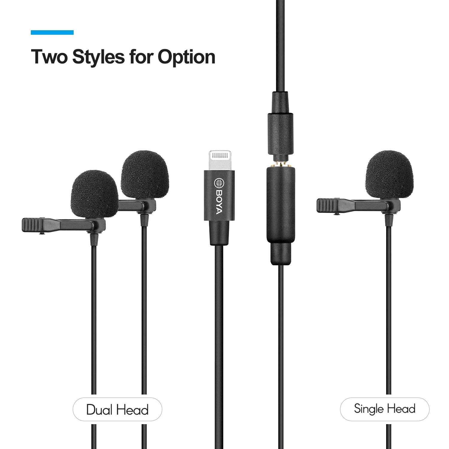 Конденсаторный микрофон BOYA с двойной головкой записью звука для iPhone Android DSLR Canon