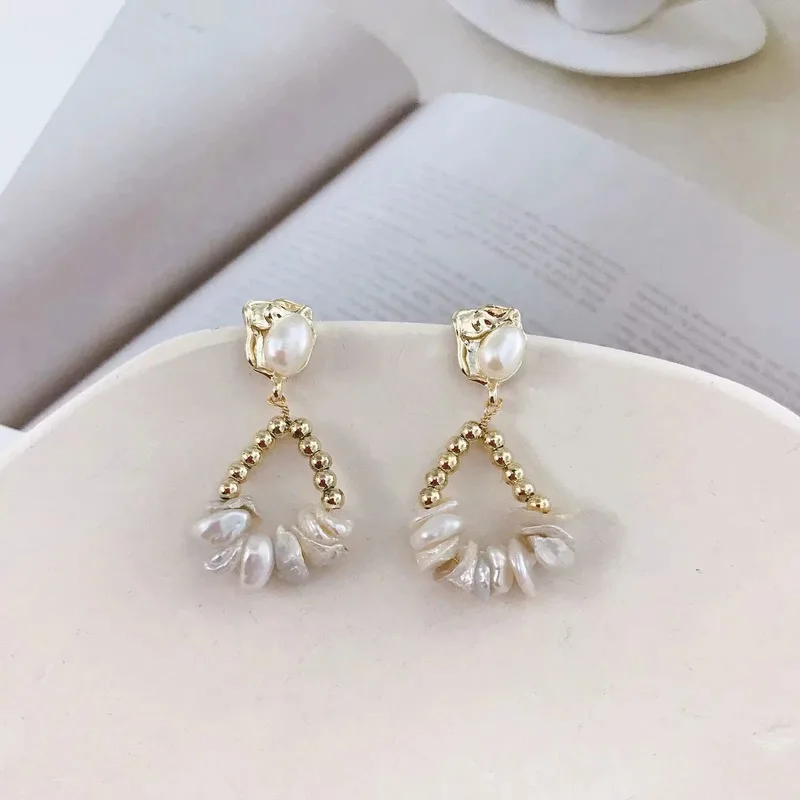 

TIMEONLY Statement Simulation Pearl Circle Dangle Earrings for Women Ladies Elegant Tassel Earring Korean Fashion Accessories