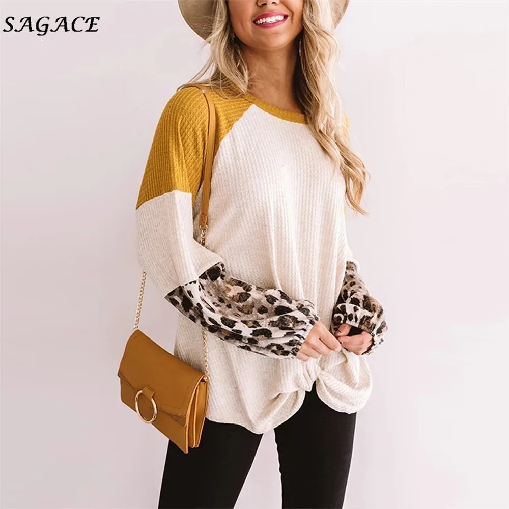 Женская свободная футболка Sagace с леопардовым принтом модный Повседневный