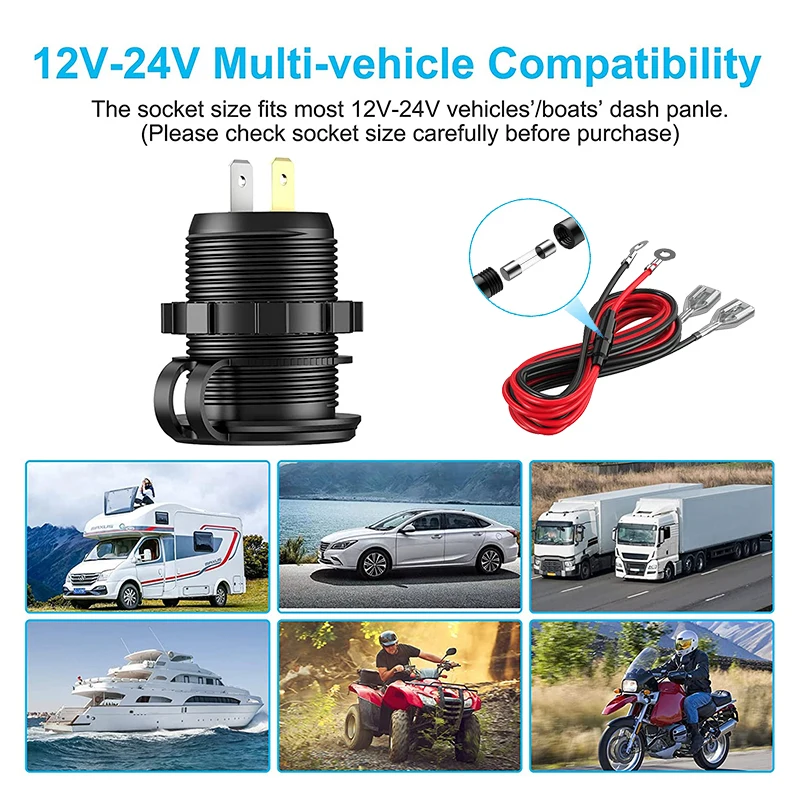 QC3.0 Dual USB Зарядное устройство розетка 12V/24V Водонепроницаемый с светодиодный