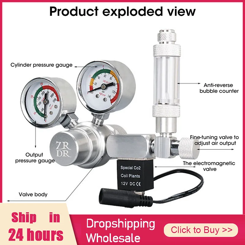 

Aquarium DIY CO2 Regulator Solenoid Valve V Valve Bubble Counter Trim Valve Carbon Dioxide Generator DIY Cylinder Generator