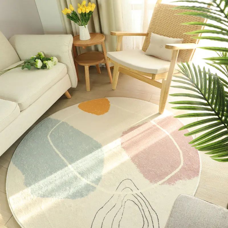 

Nordic Style Simple Art Personality Non-slip Round Rug Floor Mat Bedroom Living Room Home Decoration