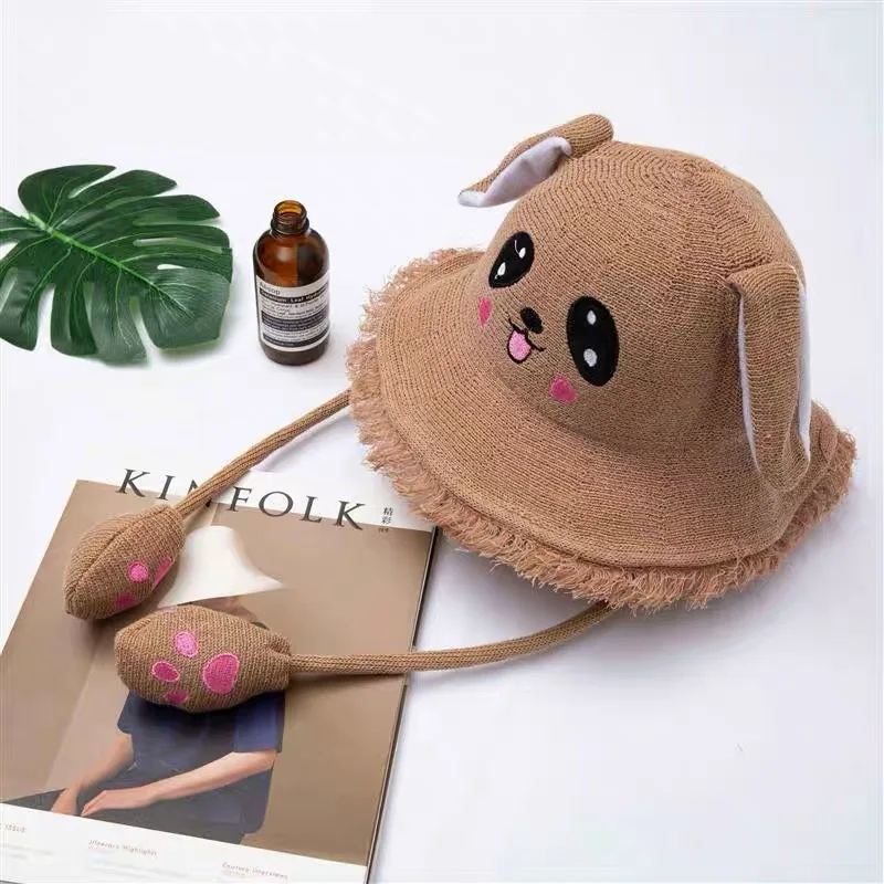 Kawaii Panda Bucket головные уборы женские одноцветные забавные вязаные шапки с милыми