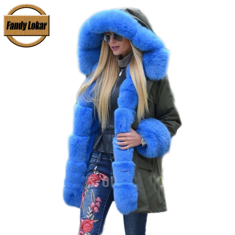 Fandy lokar пальто с натуральным мехом женская зимняя куртка капюшоном из