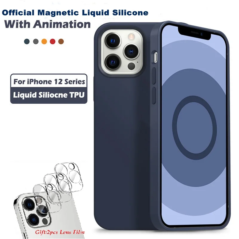 

Магнитный жидкий силиконовый чехол для телефона iPhone 13 12 Pro Max, Беспроводная зарядка с анимационным защитным чехлом для iPhone 12 мин.