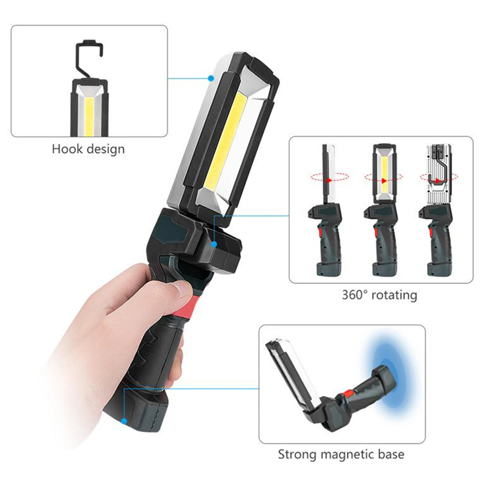 

USB Rechargeable COB LED Work Light Inspection Lamp Magnetic Base Ratating,