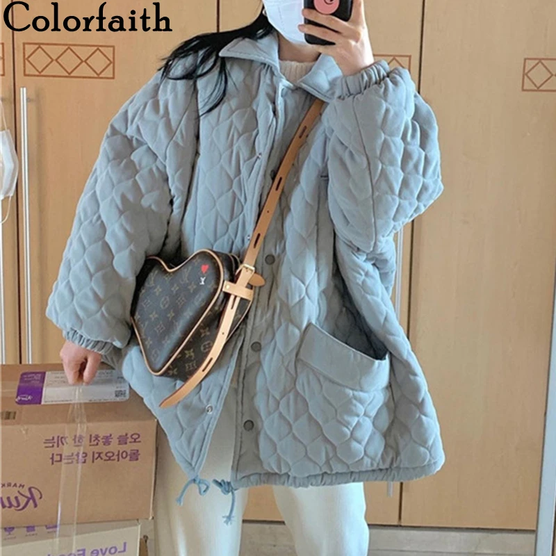 

Colorfaith New 2021 Autumn Winter Women Jacket Vintage Pockets Puffer Parkas High-Quality Fashionable Oversized Warm Coat COB818