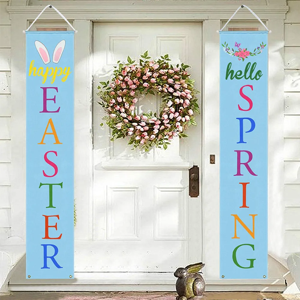 

2022 Happy Easter Banner Porch Door Decor Easter Decorations for Home Outdoor Holiday Decor Hanging Flags Easter Party Supplies