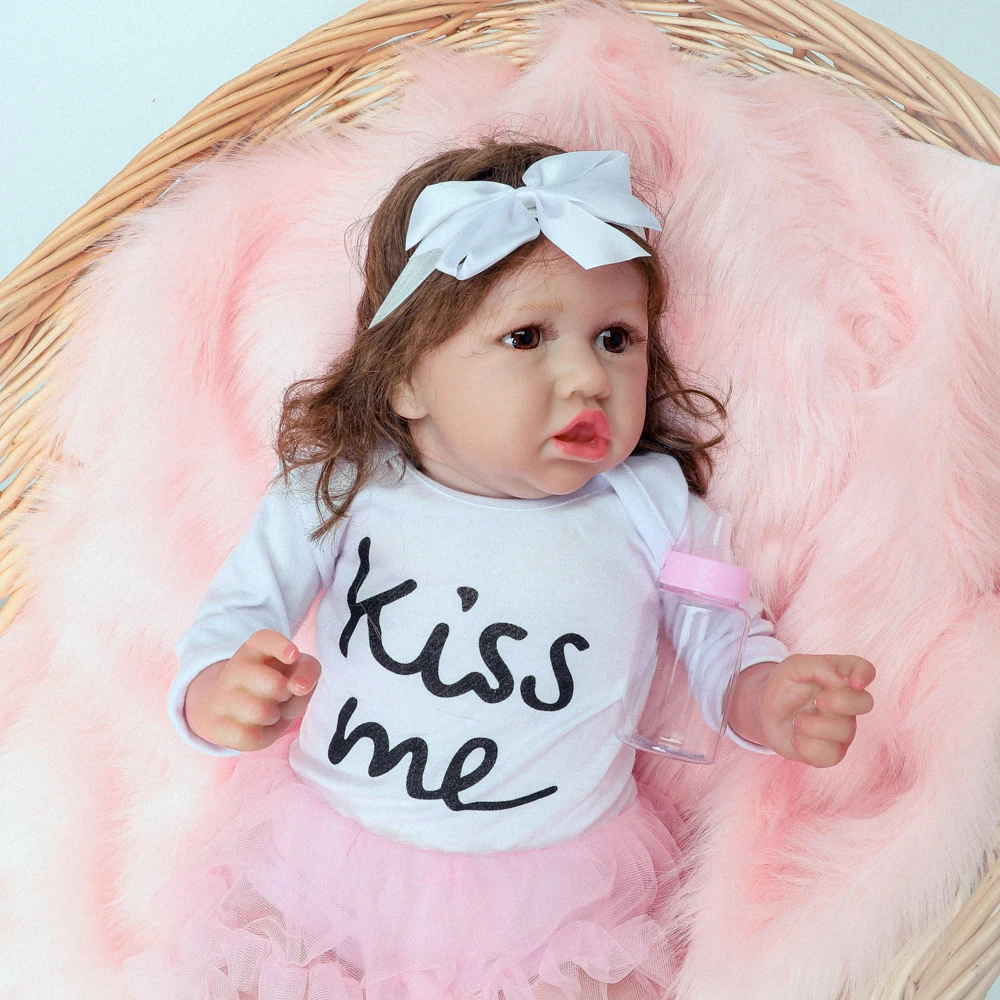 

56Cm 22inch Reborn Baby Doll Silicone Brazilian Face Handmade Gift Birthday Bedtime Girl Toy Baby Soft