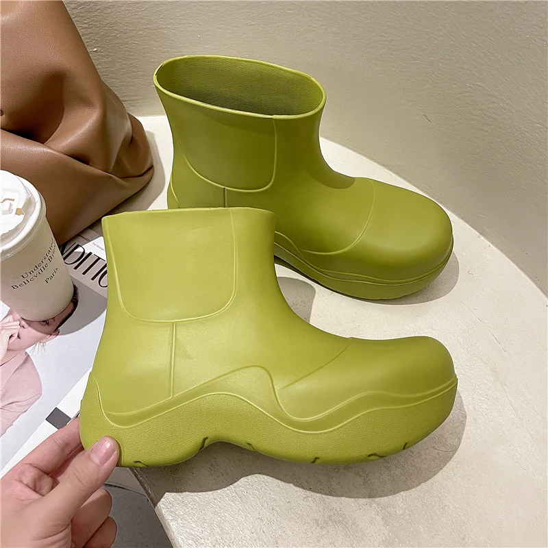 

Ultralight EVA Waterproof Women Rainboots Slip-on Thick Sole Big Toe Fashion Ladies Rain Shoes Solid Girls Platform Ankle Boots