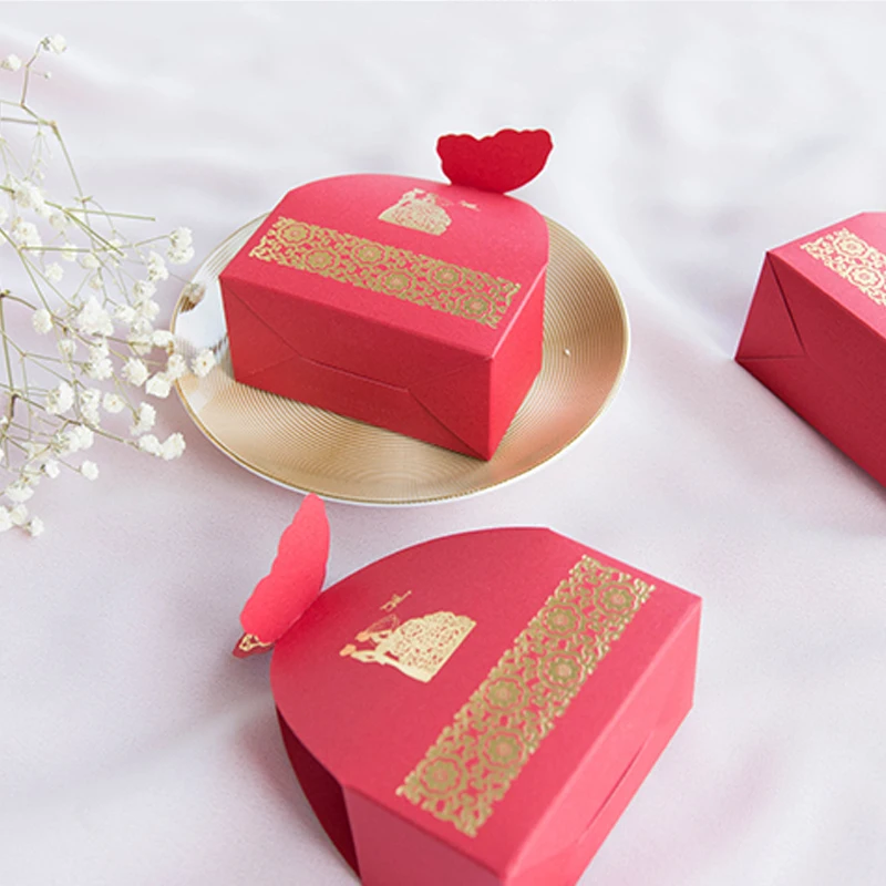 20Pcs European Golden Butterfly Bride and Groom Candy Box Wedding Red Blue Gift Packing Bag Sugar Boxes Party Favour Shower | Дом и сад